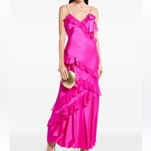 LoveShackFancy Rialto Dress Fuchsia Pink Ruffled Evening Gown‎ Size 4